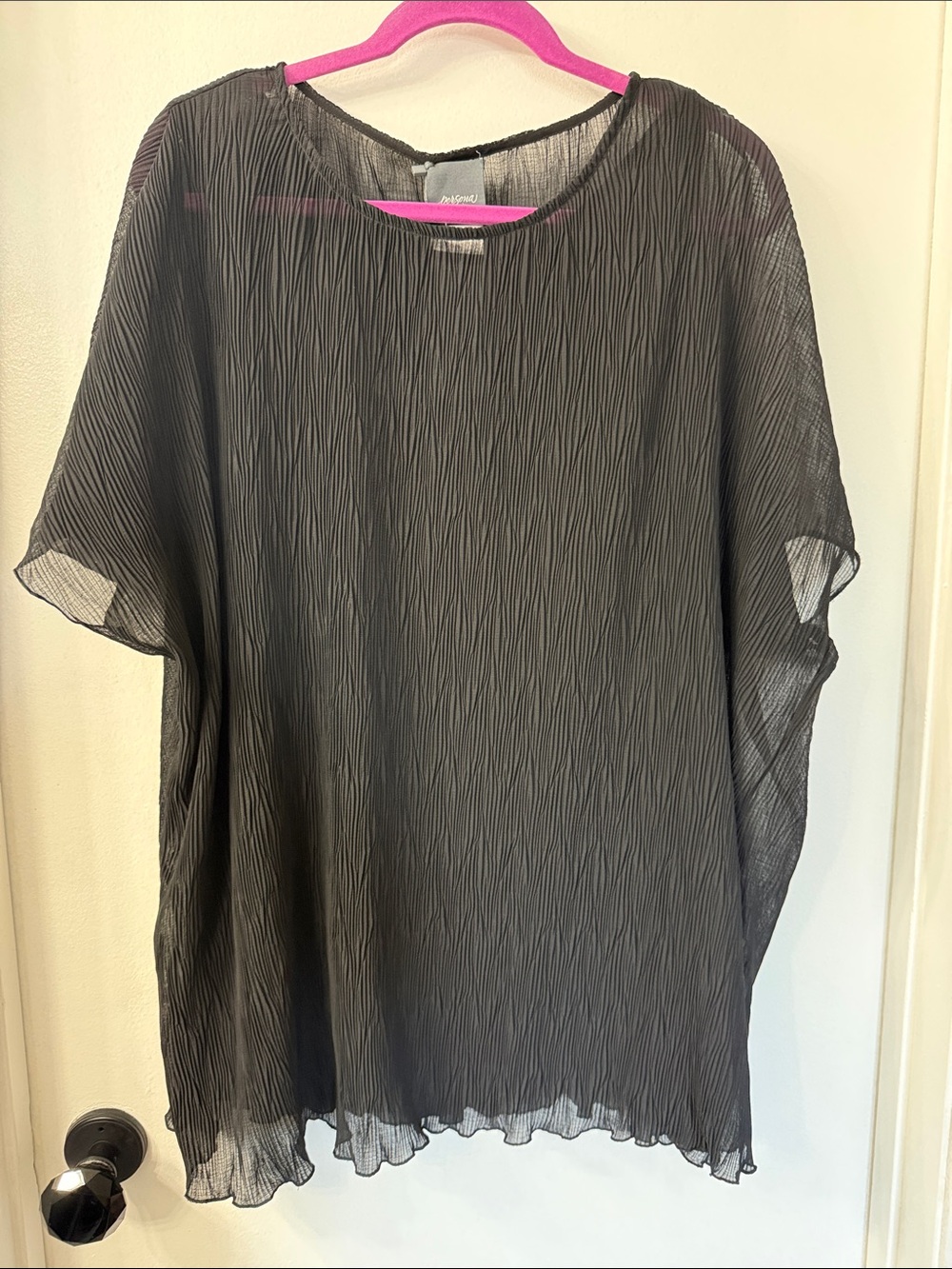 Marina Rinaldi Persona Line- Women’s Black Pleated Short-Sleeve Top NWT-18